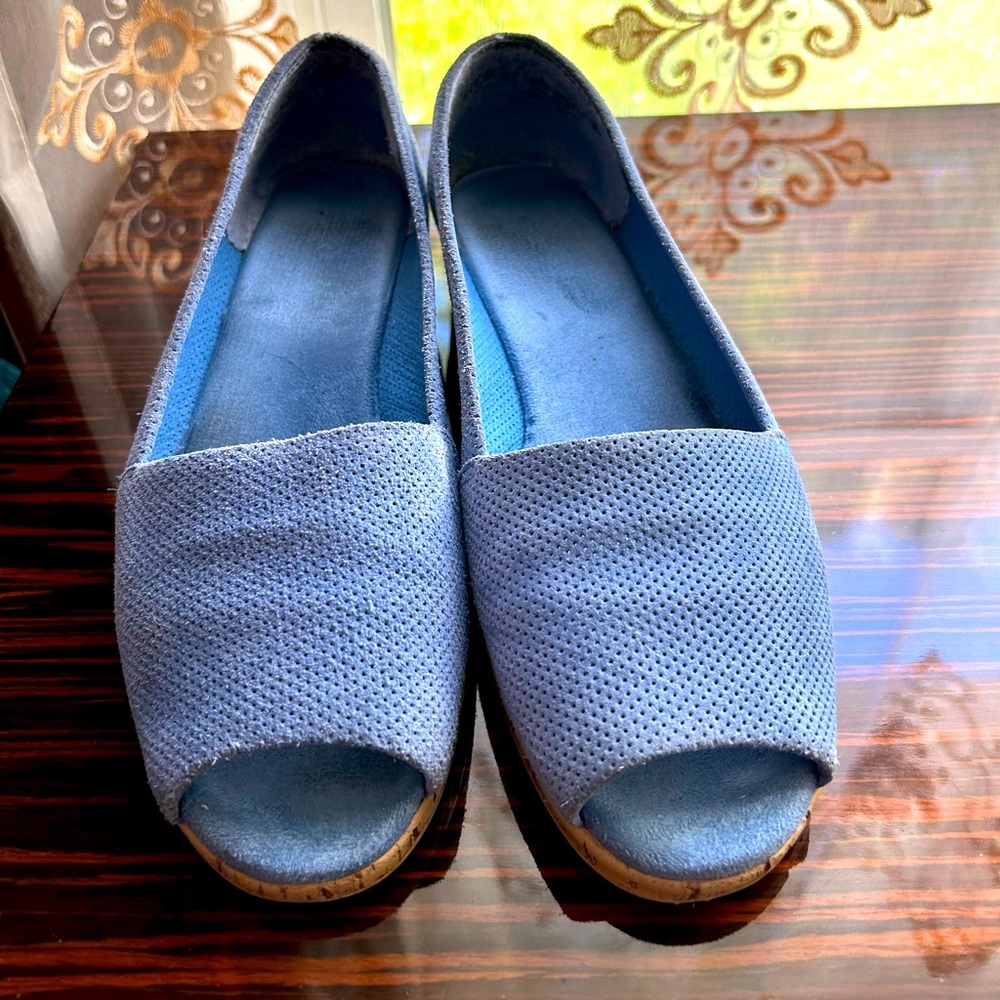 Aerosoles Blue Wedge Sandals Size 10M – Comfort Cushioned Peep Toe Walking Shoes